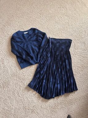 Vince Navy Pleated Midi Skirt and matching Mohair sweater. Stunning.